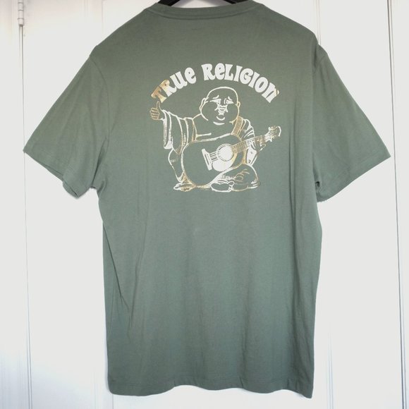 COPY - True Religion World Tour logo back t-shirt in militant green/gold - Picture 3 of 12